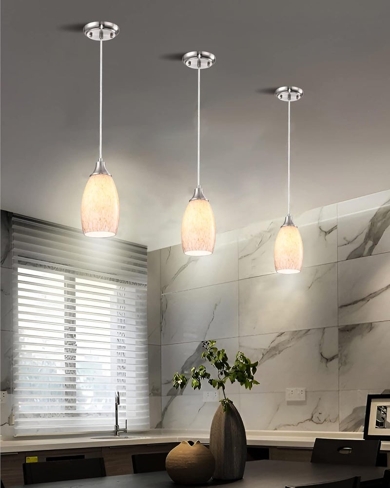 karyfine Mini Milk Glass Pendant Light,Handcrafted Beige Glass Pendant Hanging Light fixtures Small Pendant Light with Brushed Nickel Adjustable Cord for Kitchen Island,Bed Room,Hallway,Dining Room,Stairs - Image 5